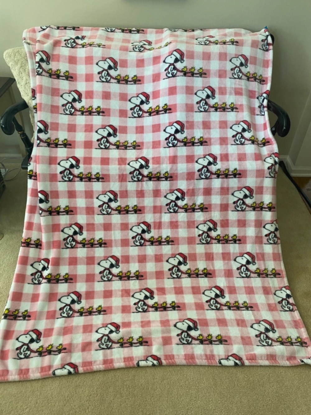 Berkshire Pink & White Plaid Snoopy Fleece Throw
